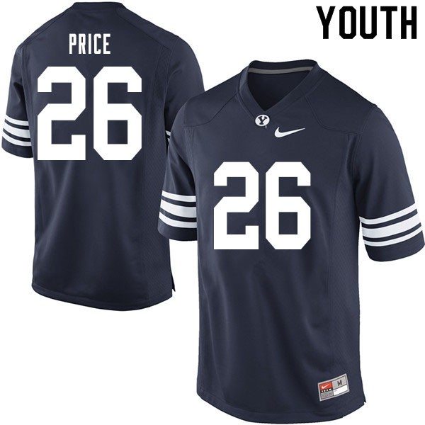Youth #26 Mitchell Price BYU Cougars College Football Jerseys Sale-Navy